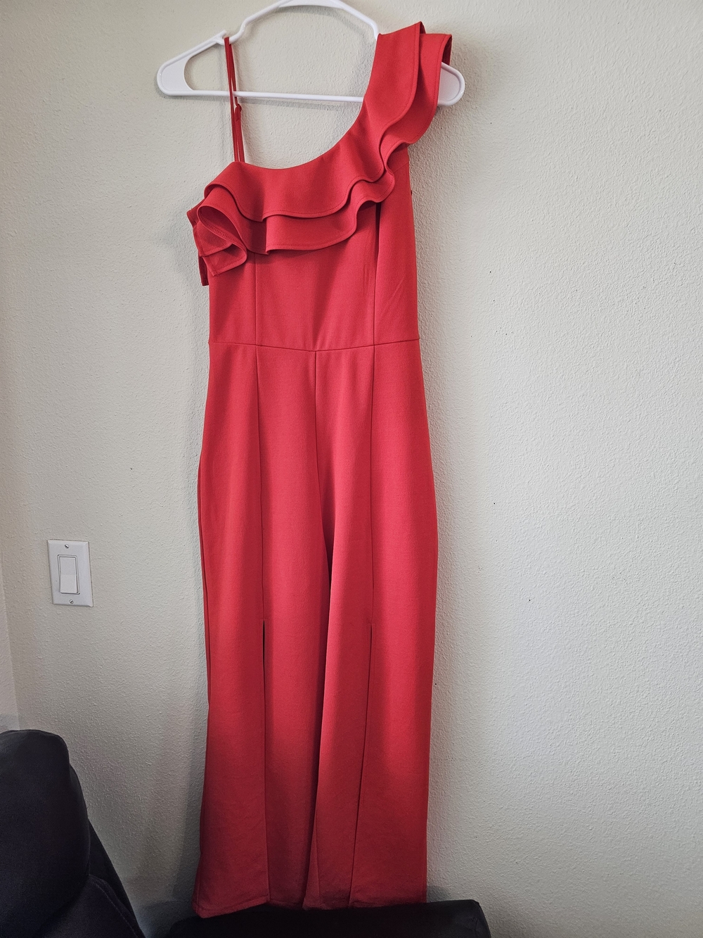 Guess One-Shoulder Red Ruffle Jumpsuit